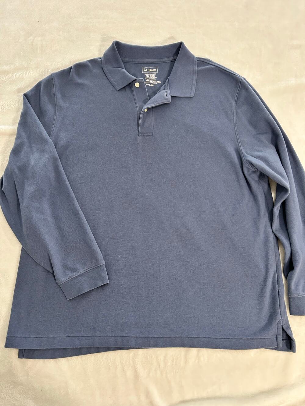 LL Bean Men's Extra Large Long Sleeve Traditional Fit Polo Blue Excellent Condit